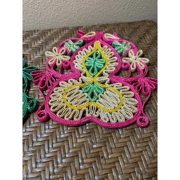 Bundle Of 2 Vintage Wicker Straw Trivet Round - Picture 6 of 10